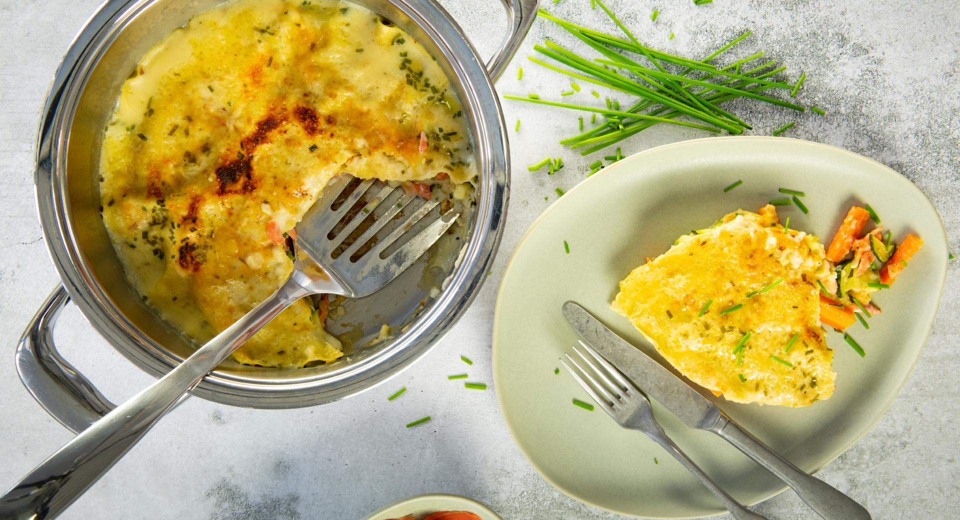 Lasaña de salmón y verduras