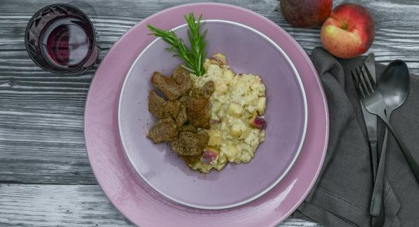 Risotto de melocotón con cordero