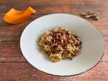 Risotto de calabaza, setas y bacon